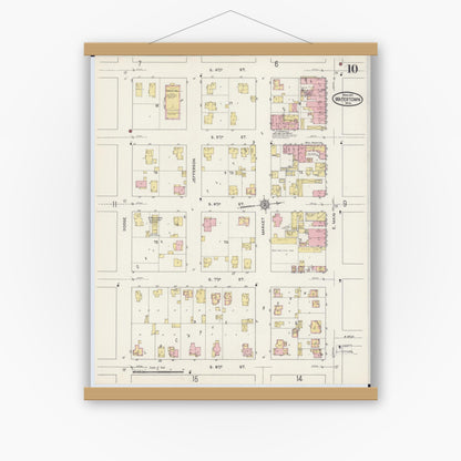 Old map wall art mockup — magnetic wood frame on white wall — Sanborn Fire Insurance Map from Watertown, Jefferson County, Wisconsin (1915), Sheet #0011