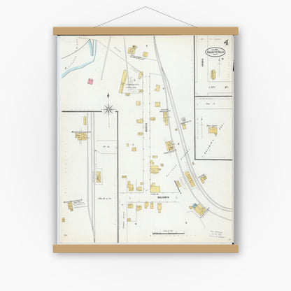 Old map wall art mockup — magnetic wood frame on white wall — Sanborn Fire Insurance Map from Granite Falls, Yellow Medicine And Chippewa Counties, Minnesota (1899), Sheet #0004