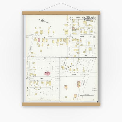 Old map wall art mockup — magnetic wood frame on white wall — Sanborn Fire Insurance Map from Chippewa Falls, Chippewa County, Wisconsin (1910), Sheet #0020