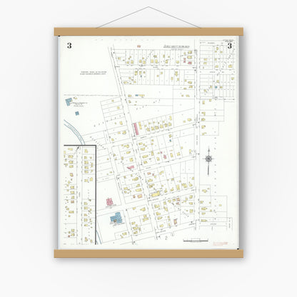 Old map wall art mockup — magnetic wood frame on white wall — Sanborn Fire Insurance Map from Utica, Macomb County, Michigan (1941), Sheet #0003