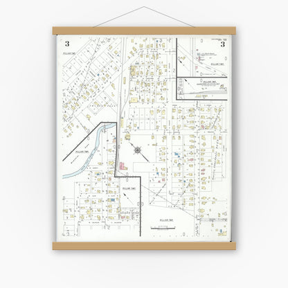 Old map wall art mockup — magnetic wood frame on white wall — Sanborn Fire Insurance Map from Centerburg, Knox County, Ohio (1949), Sheet #0003