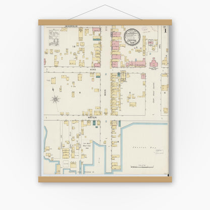 Old map wall art mockup — magnetic wood frame on white wall — Sanborn Fire Insurance Map from Edenton, Chowan County, North Carolina (1893) - Complete Map Set