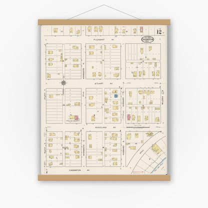Old map wall art mockup — magnetic wood frame on white wall — Sanborn Fire Insurance Map from Crookston, Polk County, Minnesota (1922), Sheet #0012