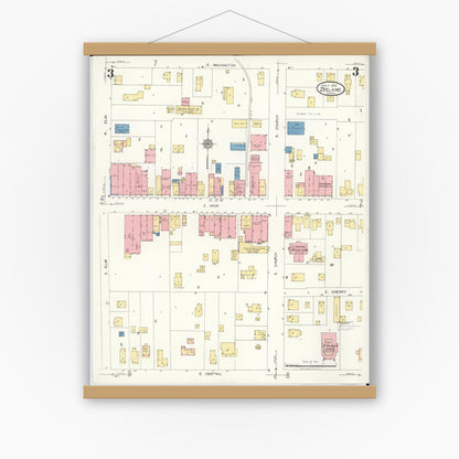 Old map wall art mockup — magnetic wood frame on white wall — Sanborn Fire Insurance Map from Zeeland, Ottawa County, Michigan (1923), Sheet #0003