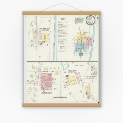 Old map wall art mockup — magnetic wood frame on white wall — Sanborn Fire Insurance Map from Toronto, Jefferson County, Ohio (1897) - Complete Map Set