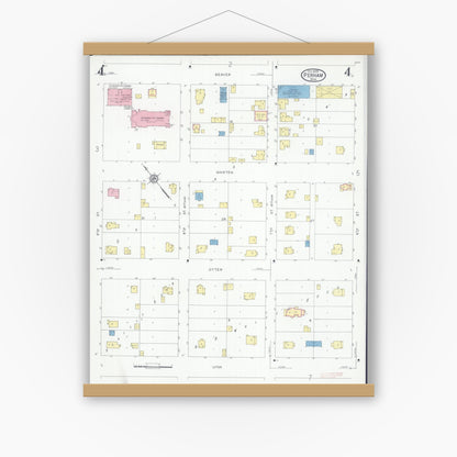 Old map wall art mockup — magnetic wood frame on white wall — Sanborn Fire Insurance Map from Perham, Otter Tail County, Minnesota (1929), Sheet #0004