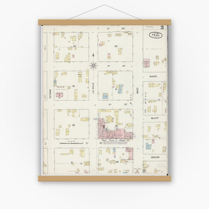 Old map wall art mockup — magnetic wood frame on white wall — Sanborn Fire Insurance Map from Peru, La Salle County, Illinois (1888), Sheet #0003