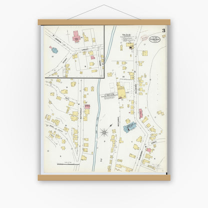 Old map wall art mockup — magnetic wood frame on white wall — Sanborn Fire Insurance Map from Pomeroy, Meigs County, Ohio (1899), Sheet #0003
