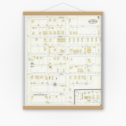 Old map wall art mockup — magnetic wood frame on white wall — Sanborn Fire Insurance Map from Belle Vernon, Fayette County, Pennsylvania (1905), Sheet #0005