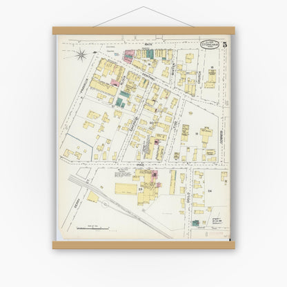 Old map wall art mockup — magnetic wood frame on white wall — Sanborn Fire Insurance Map from Stoneham, Middlesex County, Massachusetts (1892), Sheet #0005