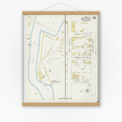 Old map wall art mockup — magnetic wood frame on white wall — Sanborn Fire Insurance Map from Cheboygan, Cheboygan County, Michigan (1895), Sheet #0012
