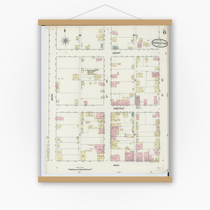 Old map wall art mockup — magnetic wood frame on white wall — Sanborn Fire Insurance Map from Coshocton, Coshocton County, Ohio (1889), Sheet #0006