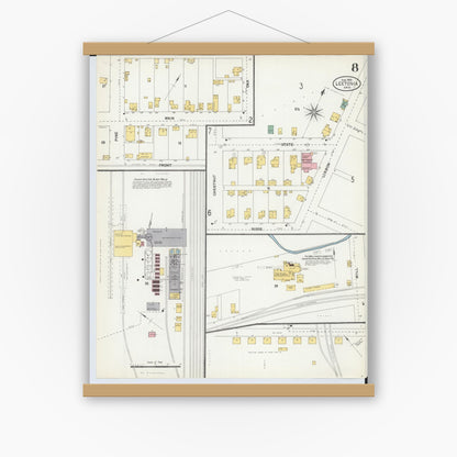 Old map wall art mockup — magnetic wood frame on white wall — Sanborn Fire Insurance Map from Leetonia, Columbiana County, Ohio (1903), Sheet #0008