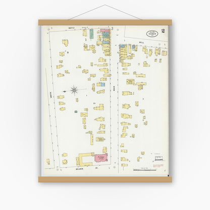 Old map wall art mockup — magnetic wood frame on white wall — Sanborn Fire Insurance Map from Sodus, Wayne County, New York (1899), Sheet #0002