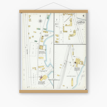Old map wall art mockup — magnetic wood frame on white wall — Sanborn Fire Insurance Map from Harbor Springs, Emmet County, Michigan (1900), Sheet #0004