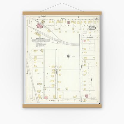 Old map wall art mockup — magnetic wood frame on white wall — Sanborn Fire Insurance Map from Wilmington, Clinton County, Ohio (1914), Sheet #0009