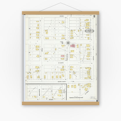 Old map wall art mockup — magnetic wood frame on white wall — Sanborn Fire Insurance Map from Chicago Junction, Huron County, Ohio (1904), Sheet #0002