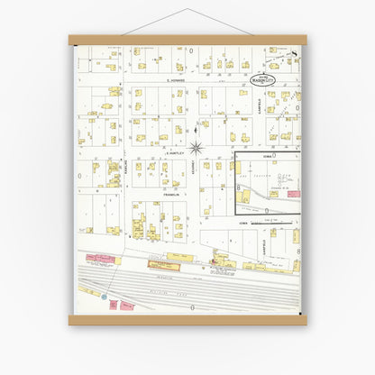 Old map wall art mockup — magnetic wood frame on white wall — Sanborn Fire Insurance Map from Mason City, Cerro Gordo County, Iowa (1901), Sheet #0008