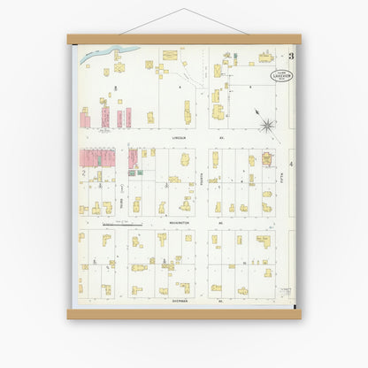 Old map wall art mockup — magnetic wood frame on white wall — Sanborn Fire Insurance Map from Lakeview, Montcalm County, Michigan (1899), Sheet #0003