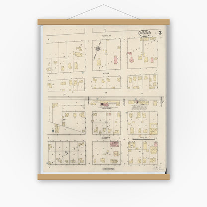 Old map wall art mockup — magnetic wood frame on white wall — Sanborn Fire Insurance Map from Antwerp, Paulding County, Ohio (1915), Sheet #0003