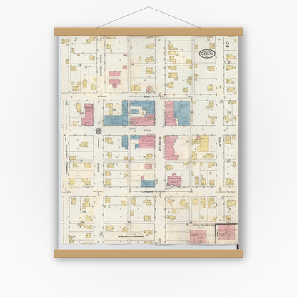 Old map wall art mockup — magnetic wood frame on white wall — Sanborn Fire Insurance Map from Ossian, Wells County, Indiana (1933), Sheet #0002