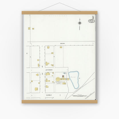 Old map wall art mockup — magnetic wood frame on white wall — Sanborn Fire Insurance Map from Wylie, Collin County, Texas (1921), Sheet #0005