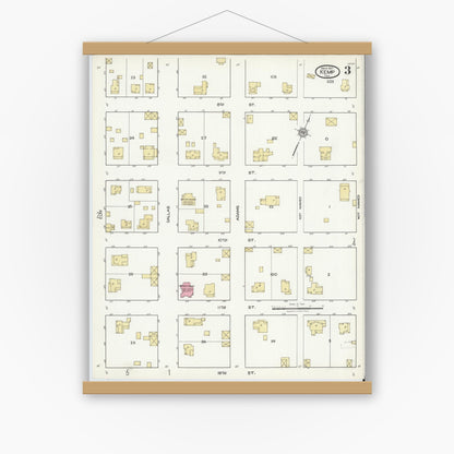 Old map wall art mockup — magnetic wood frame on white wall — Sanborn Fire Insurance Map from Kemp, Kaufman County, Texas (1921), Sheet #0003