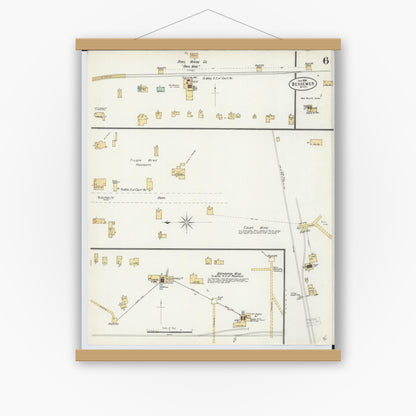 Old map wall art mockup — magnetic wood frame on white wall — Sanborn Fire Insurance Map from Bessemer, Gogebic County, Michigan (1898), Sheet #0006