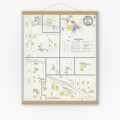 Old map wall art mockup — magnetic wood frame on white wall — Sanborn Fire Insurance Map from Sodus, Wayne County, New York (1899), Sheet #0001