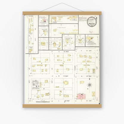 Old map wall art mockup — magnetic wood frame on white wall — Sanborn Fire Insurance Map from Forest City, Winnebago County, Iowa (1901) â€” Complete Set
