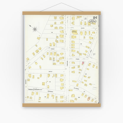 Old map wall art mockup — magnetic wood frame on white wall — Sanborn Fire Insurance Map from Cortland, Cortland County, New York (1908), Sheet #0024