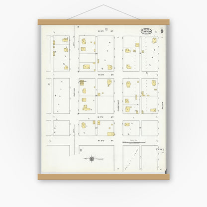 Old map wall art mockup — magnetic wood frame on white wall — Sanborn Fire Insurance Map from Canyon, Randall County, Texas (1920), Sheet #0009