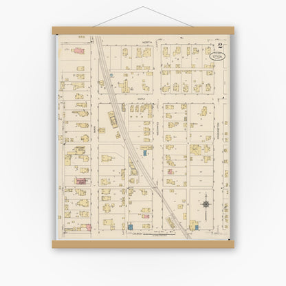 Old map wall art mockup — magnetic wood frame on white wall — Sanborn Fire Insurance Map from Utica, Licking County, Ohio (1922), Sheet #0002