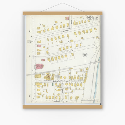 Old map wall art mockup — magnetic wood frame on white wall — Sanborn Fire Insurance Map from Conneaut, Ashtabula County, Ohio (1902), Sheet #0002