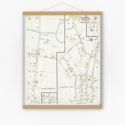 Old map wall art mockup — magnetic wood frame on white wall — Sanborn Fire Insurance Map from Weissport, Carbon County, Pennsylvania (1915), Sheet #0005