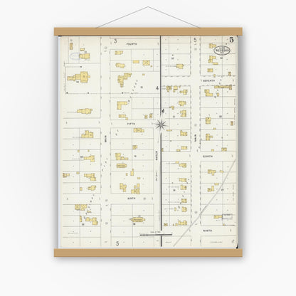 Old map wall art mockup — magnetic wood frame on white wall — Sanborn Fire Insurance Map from Necedah, Juneau County, Wisconsin (1898), Sheet #0005