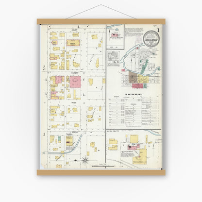 Old map wall art mockup — magnetic wood frame on white wall — Sanborn Fire Insurance Map from Neillsville, Clark County, Wisconsin (1903), Sheet #0001