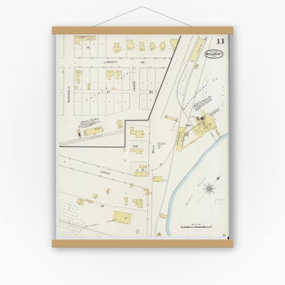 Old map wall art mockup — magnetic wood frame on white wall — Sanborn Fire Insurance Map from Beaumont, Jefferson County, Texas (1894), Sheet #0011