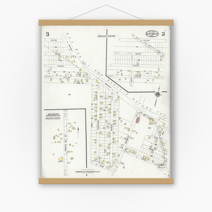 Old map wall art mockup — magnetic wood frame on white wall — Sanborn Fire Insurance Map from Dartmouth, Bristol County, Massachusetts (1924), Sheet #0003