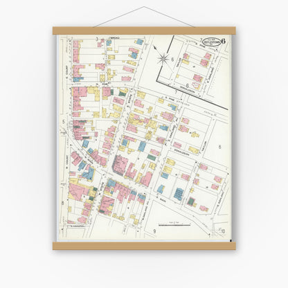 Old map wall art mockup — magnetic wood frame on white wall — Sanborn Fire Insurance Map from Doylestown, Bucks County, Pennsylvania (1909), Sheet #0006