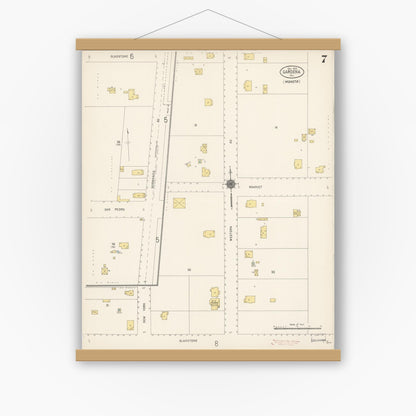 Old map wall art mockup — magnetic wood frame on white wall — Sanborn Fire Insurance Map from Gardena, Los Angeles County, California (1912), Sheet #0007