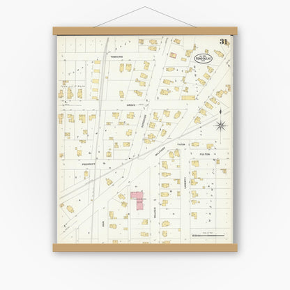 Old map wall art mockup — magnetic wood frame on white wall — Sanborn Fire Insurance Map from Fond du Lac, Fond du Lac County, Wisconsin (1908), Sheet #0031