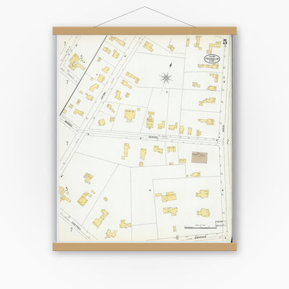 Old map wall art mockup — magnetic wood frame on white wall — Sanborn Fire Insurance Map from Franklin, Norfolk County, Massachusetts (1904), Sheet #0005