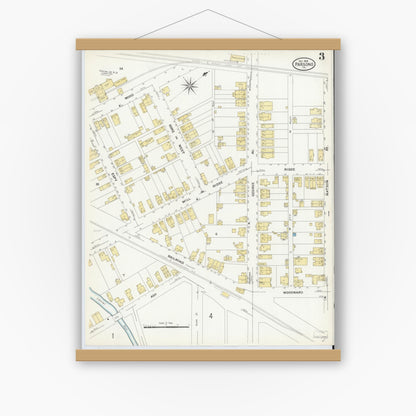 Old map wall art mockup — magnetic wood frame on white wall — Sanborn Fire Insurance Map from Parsons, Luzerne County, Pennsylvania (1908), Sheet #0003