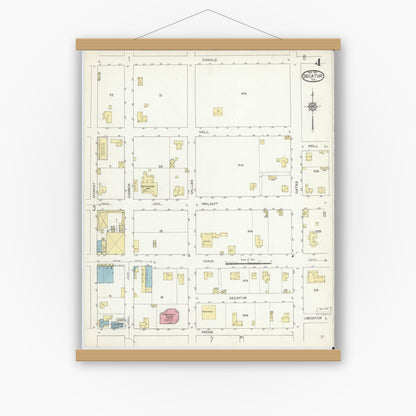 Old map wall art mockup — magnetic wood frame on white wall — Sanborn Fire Insurance Map from Decatur, Wise County, Texas (1914), Sheet #0004