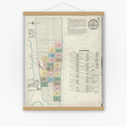 Old map wall art mockup — magnetic wood frame on white wall — Sanborn Fire Insurance Map from Long Beach, Nassau County, New York (1914) - Complete Map Set