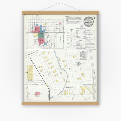 Old map wall art mockup — magnetic wood frame on white wall — Sanborn Fire Insurance Map from Downers Grove, Dupage County, Illinois (1909) - Complete Map Set