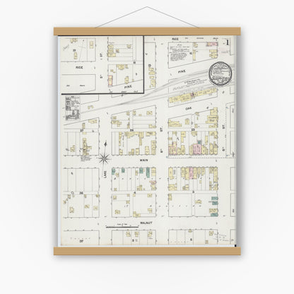 Old map wall art mockup — magnetic wood frame on white wall — Sanborn Fire Insurance Map from Sleepy Eye, Brown County, Minnesota (1889) - Complete Map Set