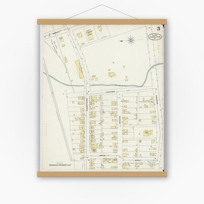 Old map wall art mockup — magnetic wood frame on white wall — Sanborn Fire Insurance Map from Glen Lyon, Luzerne County, Pennsylvania (1897), Sheet #0003