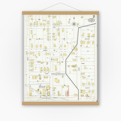 Old map wall art mockup — magnetic wood frame on white wall — Sanborn Fire Insurance Map from Orange, Orange County, Texas (1909), Sheet #0002